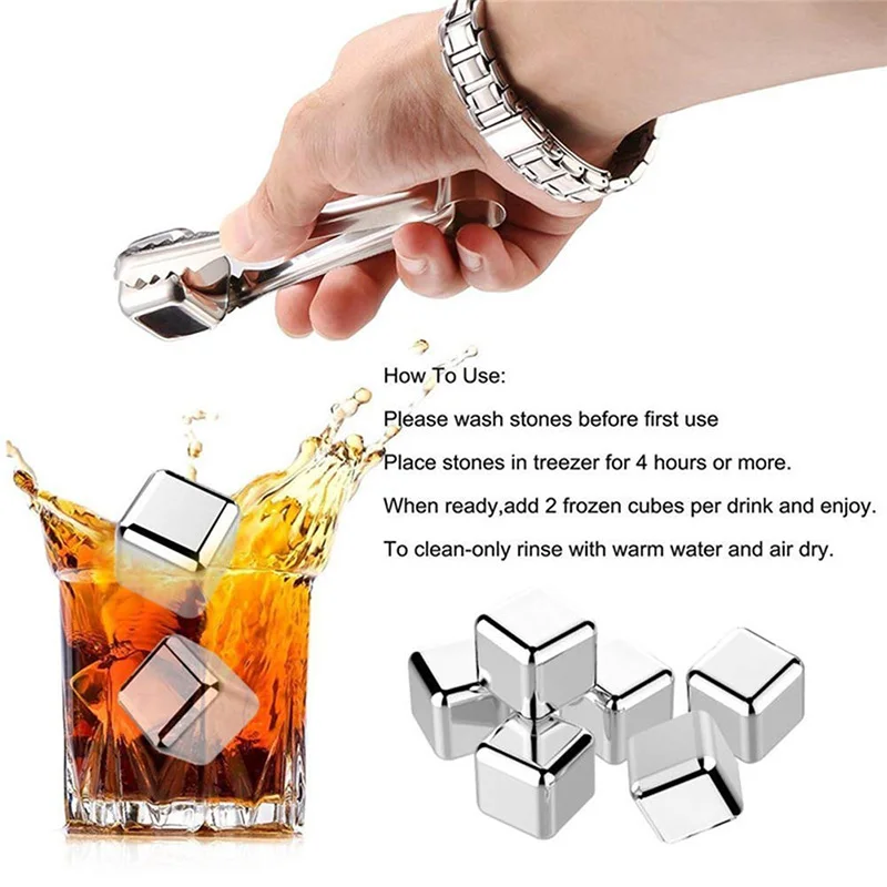 Whiskey Stone Set - 4/6/8 Pcs Stainless Steel Ice Cubes