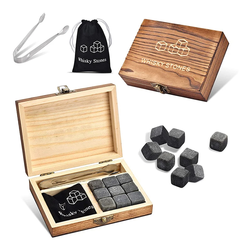 Whiskey Stone Set - Whisky Stones Gift Set 9 Pcs