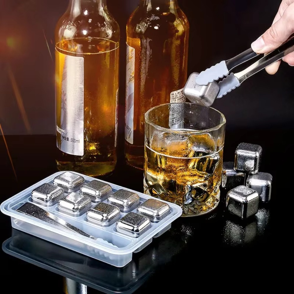 Whiskey Stone Set - 4/6/8 Pcs Stainless Steel Ice Cubes